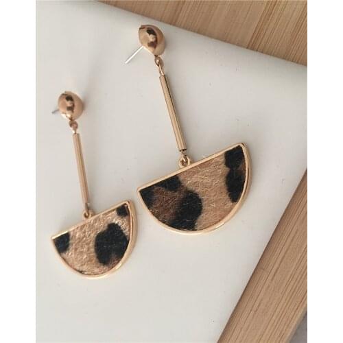New Arrivals Gold Color Plating Half Circle with Leopard Zebra Snake Skin Printed Drop Earrings For Women Feminist Jewelry Acc
