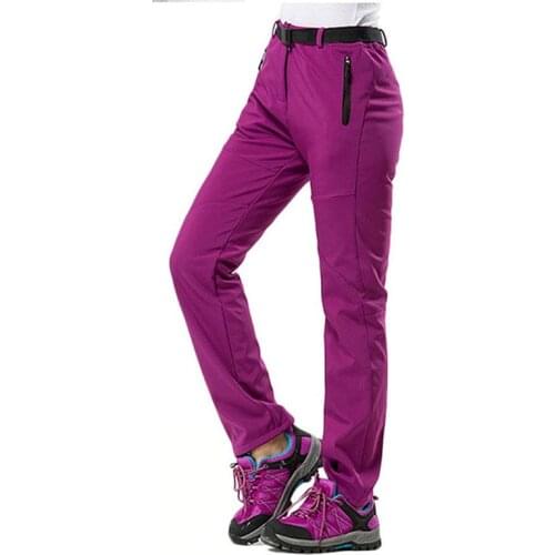 NUONEKO Women Warm Winter Pants Thick Fleece Lining Trousers Black Softshell Pants Thermal Waterproof Windproof Woman Pants PM21