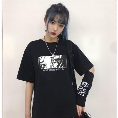Womens Tops Are You Afraid of The Dark Japanese Casual T-shirt Harajuku Dark Anime Print Fashion Loose Summer Women T-Shirt