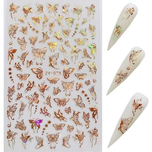 3D Butterfly Nail Art Laser Gold Silver Holographic Adhesive Sticker Spring Summer Butterfly Designs Foil Nail Decals Decoration