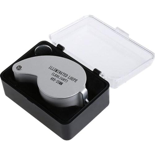 40X Metal Cover Jewellery Loupe Eye Hand Magnifier Glass Lens LED Light 25mm