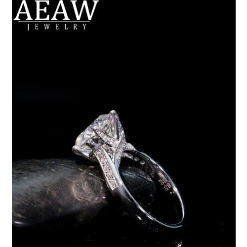 AEAW 5Carat 11mm Round Cut Flower Engagement&Wedding Moissanite Ring Diamond Ring Genuine 14K White Gold