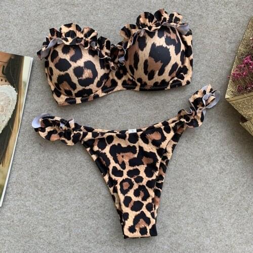 Animal Print Leopard Bikini Push Up Swimsuit Sexy Women Bikini Set 2020 Brazilian Thong Bathing Suit Bandeau Beach Wear Swimwear