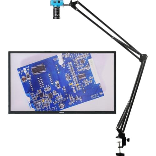 2K 1080P 30MP 48MP Digital Industrial Video Microscope Camera+Big Visual Field 12-36mm Manual IRIS Zoom Lens+Table Clamp Stand