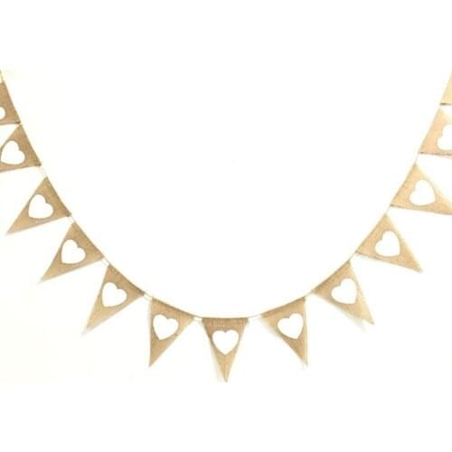 Wedding Party Decor Hessian Bunting Banner 13pcs Flags a set White Heart Print 3 Yards AA8047