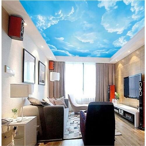 Drop Shipping Custom Photo Wallpaper Living Room Roof Wallpaper 3D Stereo Blue Sky White Clouds Wallpaper Sofa Ceiling Wallpaper