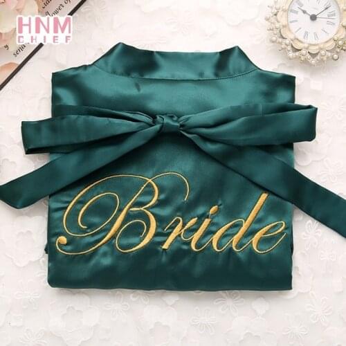 Bride Robe Summer Satin Sleepwear Women Nightgow Embroidery Kimono Bathrobe Gown Casual Satin Short Women Sexy Bride Robe Green