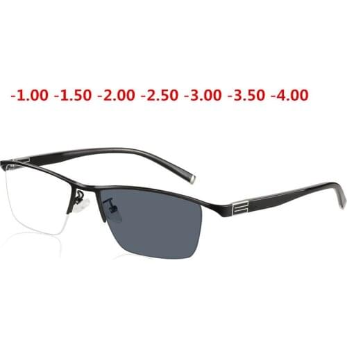 HDCRAFTER Photochromic Myopia Eyeglasses Optical Men Diopter Short Sight Prescription Glasses Frame 0.00 to -4.00 Sun Glasses