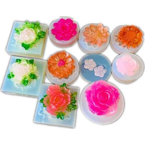 10 Styles 3D Flower Silicone Mold Resin Camellia Peony Daisy Lotus Flower Pendant Jewlery Making Tools Epoxy Resin Molds