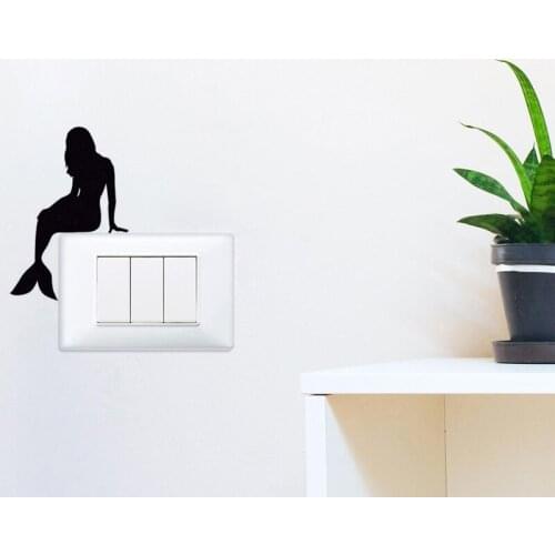 KUCADA little mermaid switch panel sticker for wall decoration home decor diy black wall sticker mural art decal WP1455