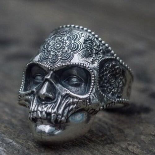 2021 Hot Vintage Mystery Print Skull Rings For Women Men Retro Silver Color Female Male Jewelry Punk Party Accessories Gifts