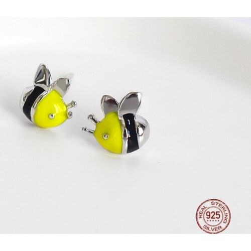 LKO Cute Mini Bee Stud Earrings S925 Sterling Silver For Women Chic Fashion Female Party Jewelry Earrings Accessories
