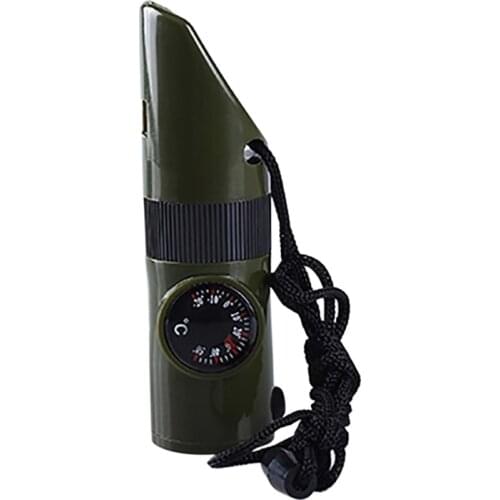 7 in-1 Multifunctional Whistle with CompassThermometer Magnifying Glass Mirror LED Lamp Emergency Survival Whistle