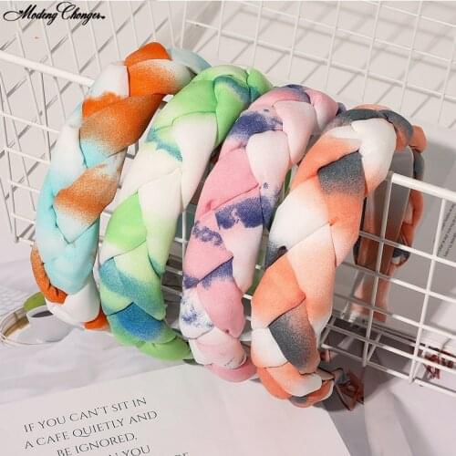 Fashion New Bezel Headband For Women Twist Braid Hair Hoop Chiffon tie-dye Hairband Winter Thickening Headwear Hair Accessories