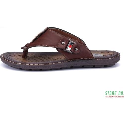 Summer Beach Men Flip Flops Pu Leather Slippers Male Flats Sandals Outdoor Rubber Thong Beach Shoes Men Leather Brand New