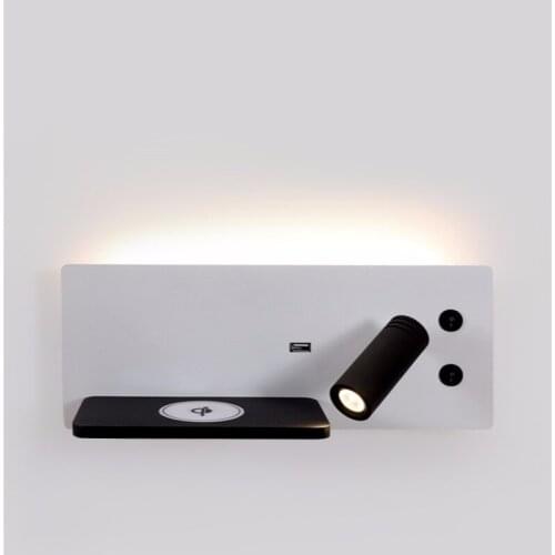 Wireless Charging Bed Head Led Wall Lamp Bedroom Study Minimalist Hotel Wall Spotlight with Switch Adjustable Reading