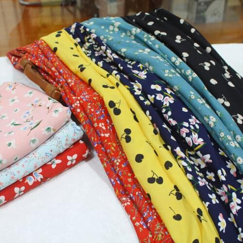 Small Floral Printed Chiffon Fabric By The Meter Per for Dress Shirt Curtain Opaque Flower Sewing Summer Cloth Red Blue Yellow
