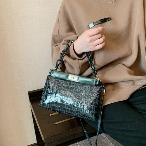 Wriufred New fashion acrylic chain shoulder bag crocodile pattern wallet simple women makeup bags shopper small crossbody bag