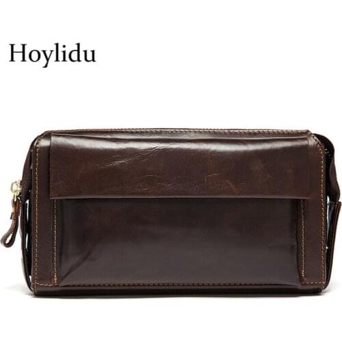 New Genuine Cow Leather Mens Zipper Wallet Businees Gifts Long Clutch Handbag Fashion Vintage Brown Large Capacity Coin Purse
