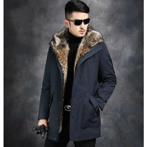 Real Fur Coat Natural Rabbit Fur Liner Parka Winter Jacket Men Men Raccoon Fur Collar Warm Parkas Plus Size L17-1312 YY344