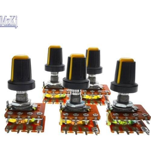 10PCS Hot New WH148-25MM 50KBX2 100KBX2 16 Type Sound Volume potentiometer double 8 Feet with Center Tap B50K 50K 100K