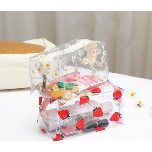1Pc Girl Clear Cosmetic Bag PVC Transparent Makeup Bag for Women Waterproof Zipper Beauty Case Travel Toiletry Bags