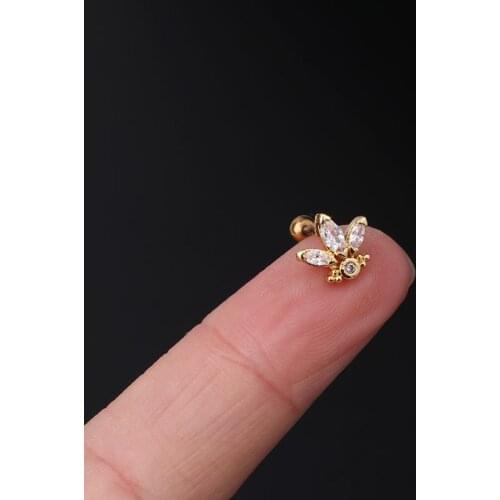 1 PCS Cute Small Zircon Flower Crown Ear Cartilage Stud Cuff Earring Gold Color Stainless Steel Bar Ball Ear Clip Jewelry