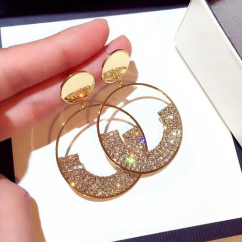 Crystal Drop 925 Silver Needle Luxury Shiny Golden Geometric Round Round Rhinestone Drop Earrings for Womens Party Jewelry