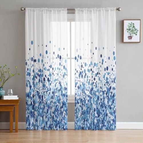 Blue Dots Circle Voile Curtains for Living Room Window Treatment Sheer Curtains for Bedroom Kitchen Drapes