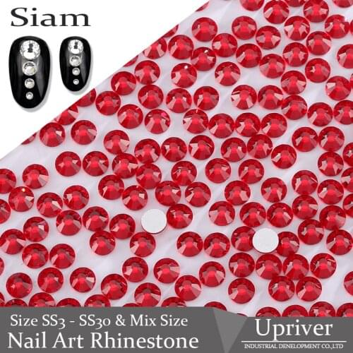 Upriver Non Hotfix Rhinestones ss3 - ss30 & Mix Size Giltter Siam Glass Beads Flatback Nail Art Rhinestones for DIY Nails Design