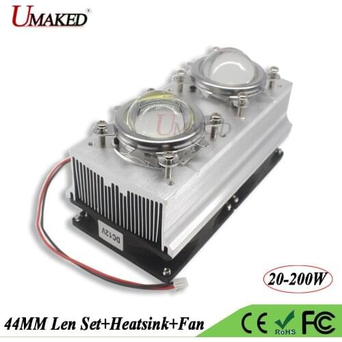 LED Heat sink with Fan Cooler+44MM Lens 60 90 120 Degree+Reflactor+Bracket Holder Aluminum Radiator For 20W-200W Grow lights DIY