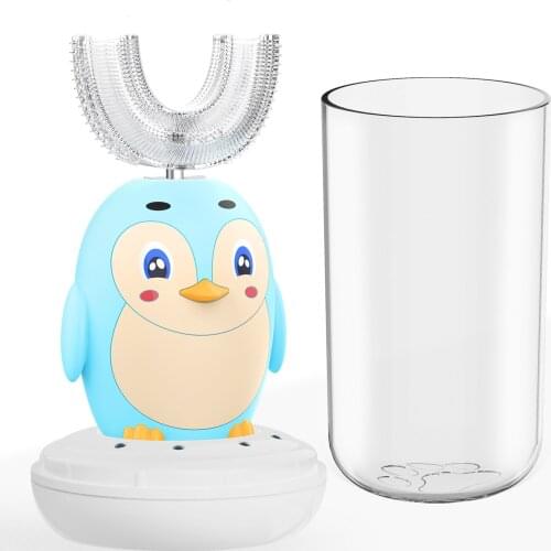 U-shaped Auto Brush, Automatic Ultrasonic Electric Toothbrush, IPX7 Waterproof Lovely Cartoon Design for Toddlers Kids