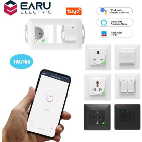 WiFi Smart Timer Light Wall Switch Push Button Switch EU UK Power Socket Outlet Smart Life Tuya Remote Control Alexa Google Home