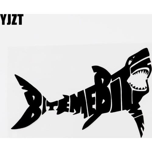 YJZT 15.2CMX9.8CM Funny Animal Shark Bite Me Vinyl Car Sticker Decal Black/Silver 8C-0244