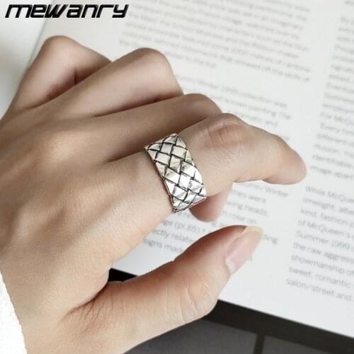 Mewanry 925 Sterling Silver Wide Mesh Open Rings for Women Korean Temperament Vintage Small Fresh Party Jewelry Gifts