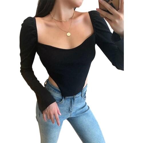 Womens Sexy Top Long Sleeve Shirt Asymmetrical Hem Womens Shirt Black White Temperament Street Shooting Hot Sale 2020