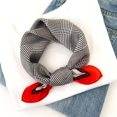 Foulard Neck Scarf Women Plaid Real Silk Hairband Neckerchief Foulard Female Bandana 2021 Spring New Small Scarves