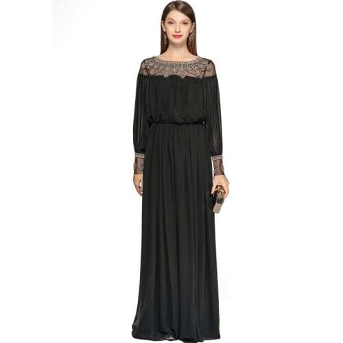 New Arrival Spring Summer Womens O Neck Long Sleeves Beaded Patchwork Elegant A Line Runway Dresses