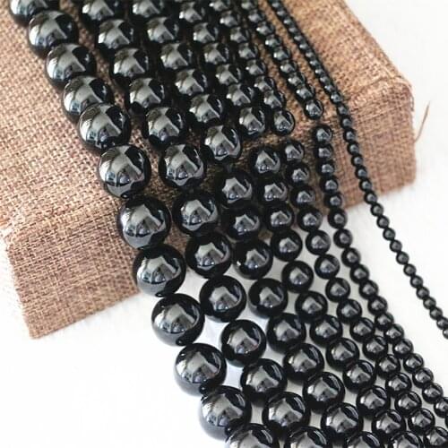 1 strand natural 5A 6mm-16mm black tourmaline round loose beads gem stone for jewelry making