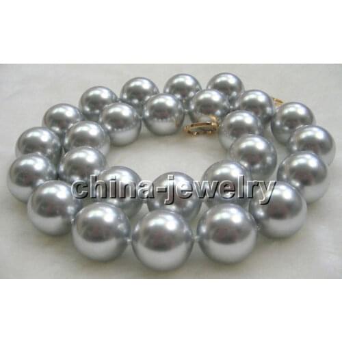 P2246-21"18mm natural gray south sea shell pearl necklace ->jewerly free shipping filled clasp