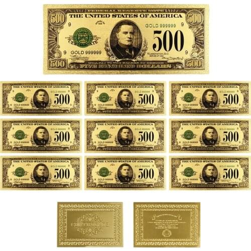 1918 Year Colorful USA Banknotes 500 Dollar Bill Banknotes Gold Plated Fake Money Beautiful Decor and Collection Bank Notes