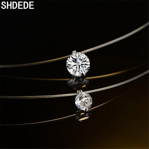 SHDEDE Women Invisible Silver Necklace Pendant Choker Embellished With Crystals From Swarovski Transparent Fishing Line -X143