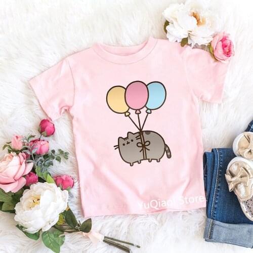 Funny Balloons Cat Animal Print Baby Girls Candy Color Tshirts Summer Top ChildrenS Clothes Unisex Tee Boy Kids Teen T-Shirt