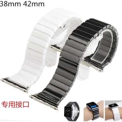 Glossy White 38mm Black Ceramic Strap For Apple Watch Sery 1/2/3 Link Bracelet 42mm Smooth Watchband with Adapter iWatch Sports