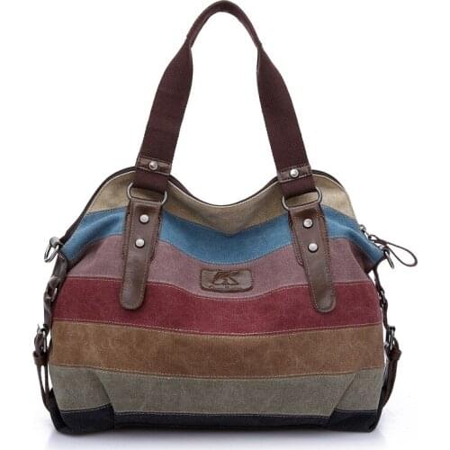 Canvas Bag Leisure Art Academy ShoulderBag Diagonal Bag Large Capacity Female Bag Contrasting Color Stitching Bag Handbag Ladies