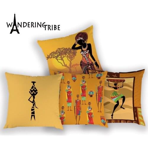 Indian Giraffe Cushion Cover Geometric Lattice Home Sofa Pillows Case Polyester Cushions Covers Dancing Woman Decor Pillow Cases