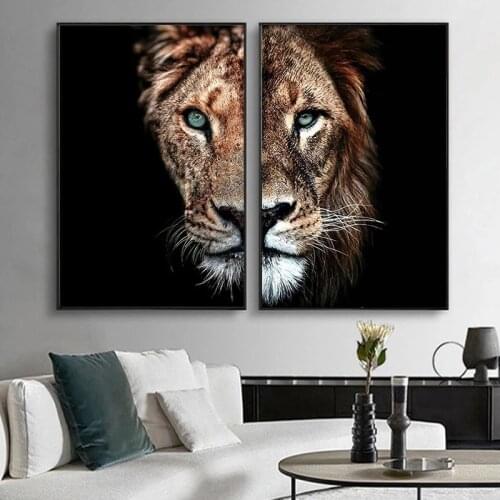 Lion and Lioness Canvas Painting Black White Nordic Posters and Prints Modern Wall Art Pictures for Living Room Home Decoration