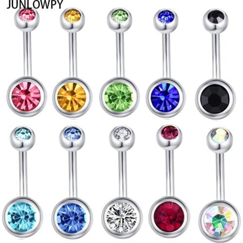 JUNLOWPY Piercing Belly Rings Stainless Steel mix 10 colors 200pcs 14G Crystal Sexy Belly Button Navel Bar Ring Piercing Ombligo