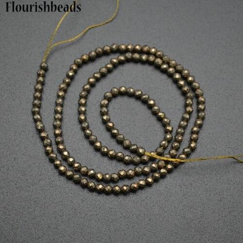 3mm Diamond Cutting Faceted Natural Pyrite Small Size Stone Round Loose Beads