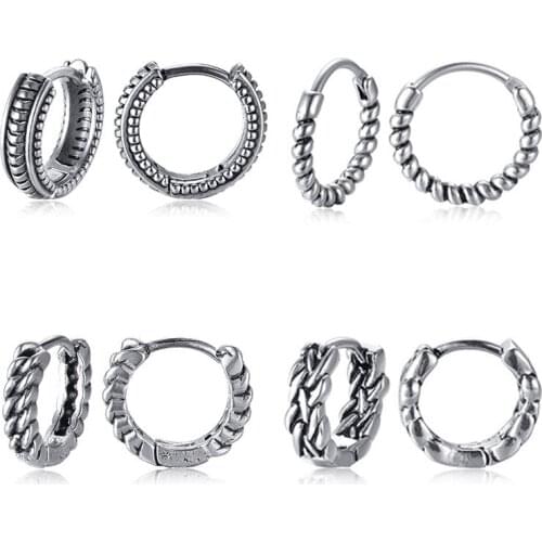 LETAPI New Punk Vintage Stainless Steel Hoop Earrings for Men Women Simple Hip Hop Twist Retro Earrings Never Fade